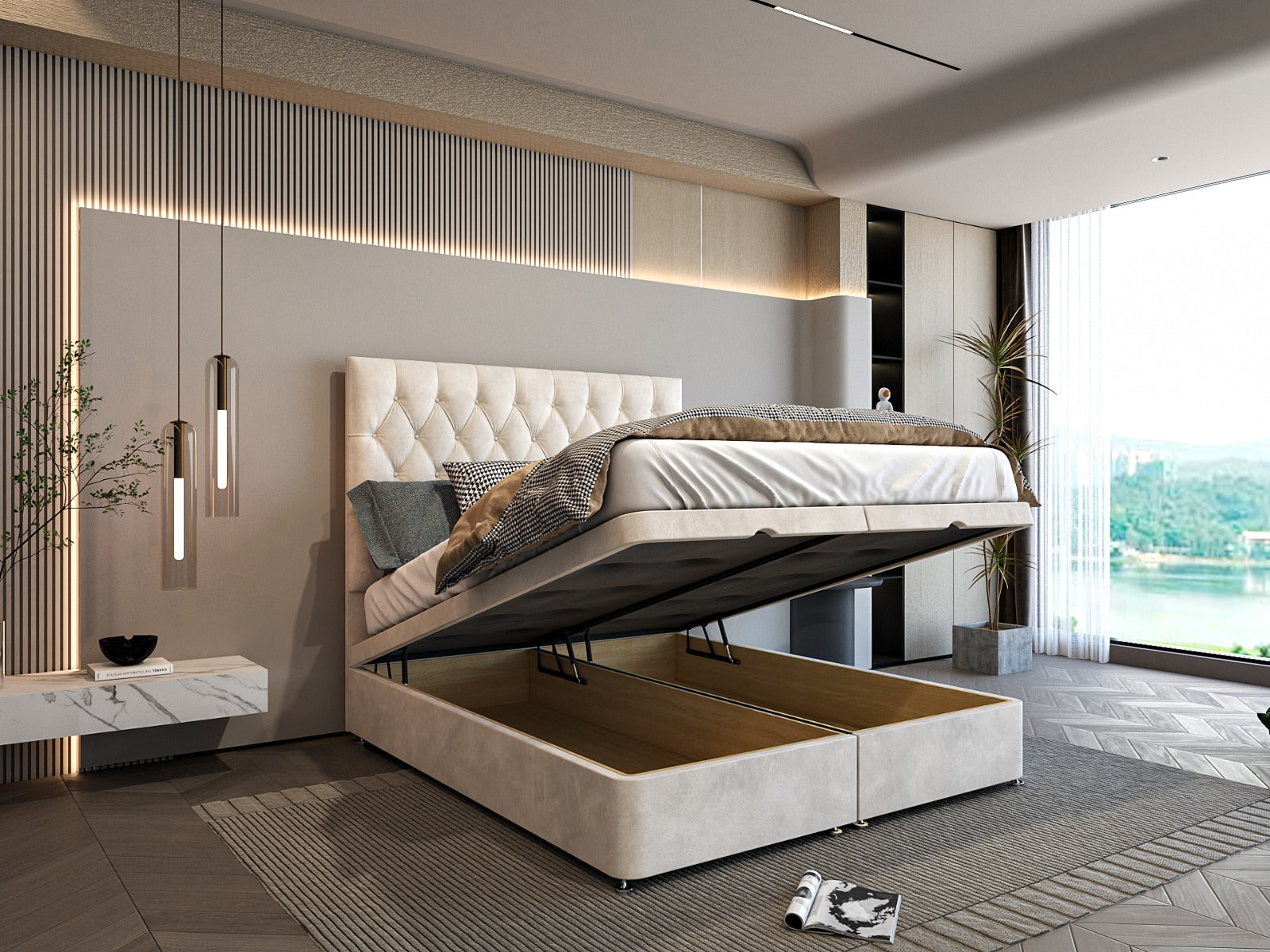 Haven Ottoman Divan Storage Bed With Chesterfield Headboard