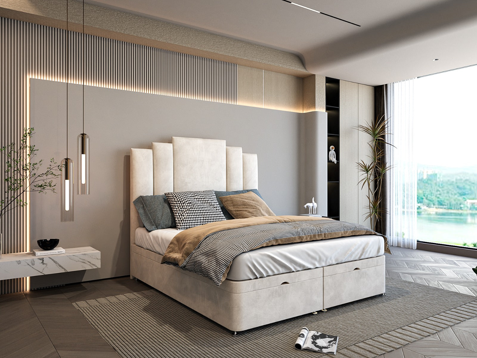 Opulift Ottoman Divan Storage Bed With Vertical Crown Panel Headboard