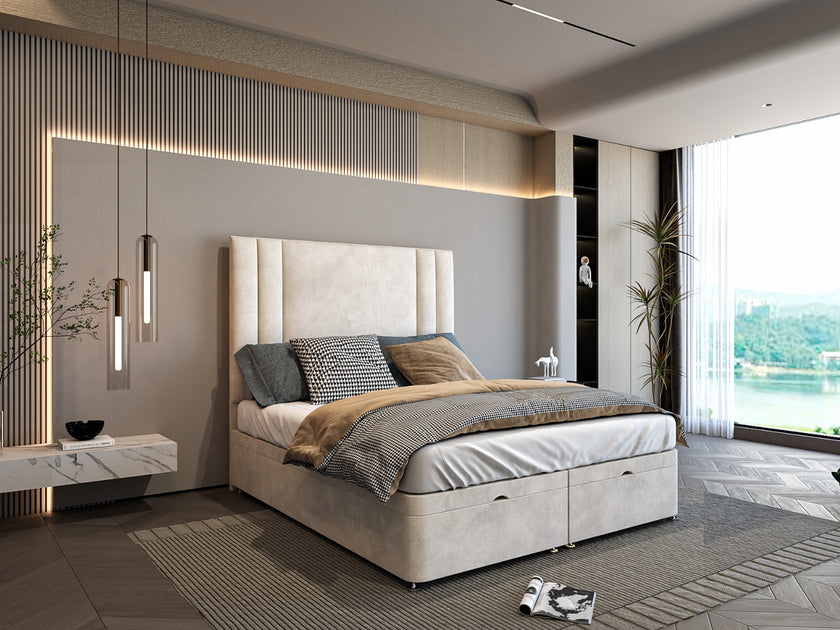 Novarise Ottoman Divan Storage Bed With Vertical Multi Panel Headboard