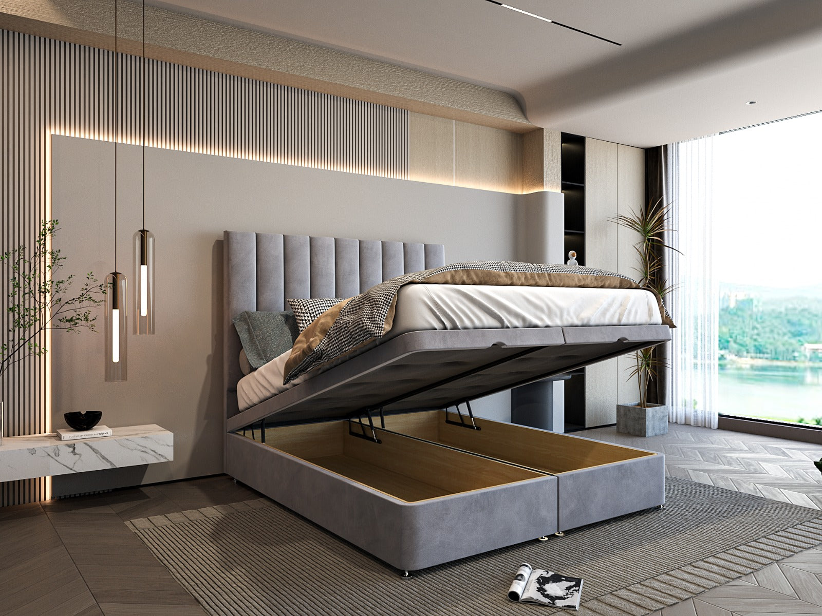 Modenza Ottoman Divan Storage Bed With Vertical Panel Headboard