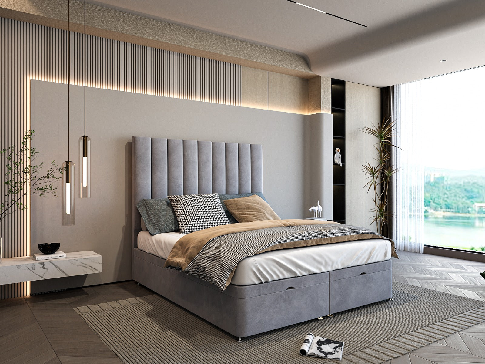 Modenza Ottoman Divan Storage Bed With Vertical Panel Headboard