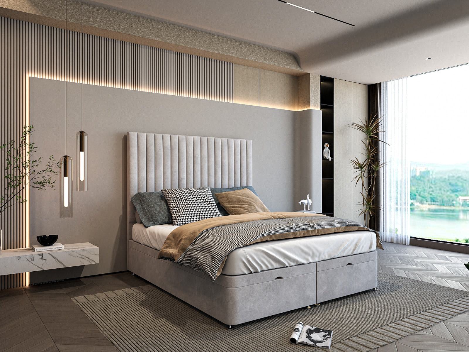 Echelon Ottoman Divan Storage Bed With Multi-Panel Headboard Finish