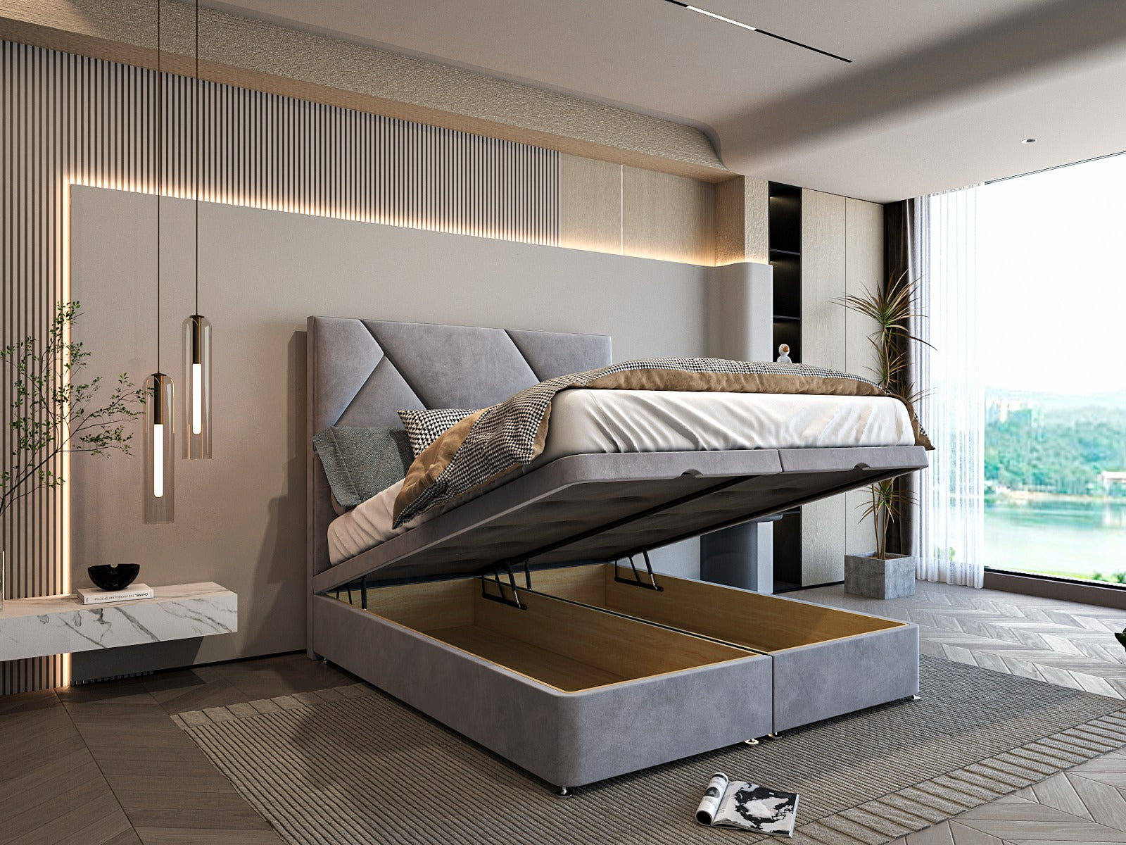 Aurelia Ottoman Divan Storage Bed Timeless Italian-Inspired Elegant Headboard