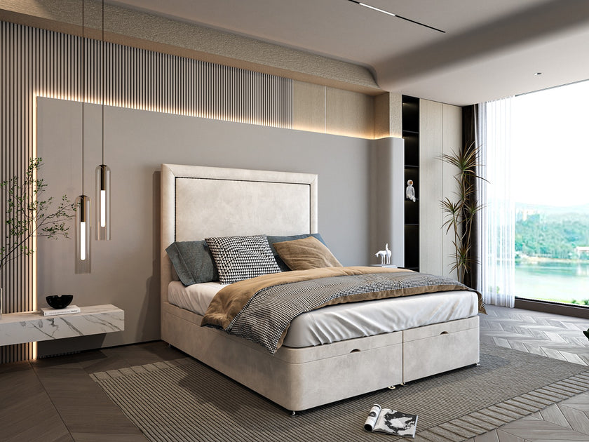Velora Ottoman Divan Storage Bed With Bumper Beaded Headboard