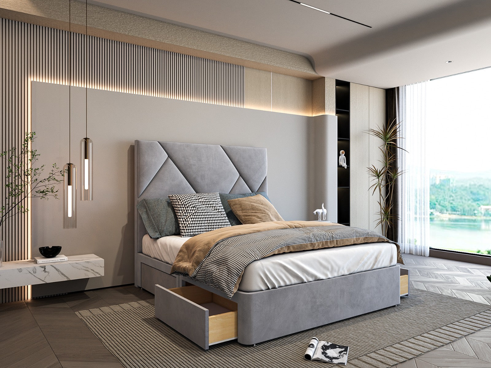 Cannes Geometric Panel Divan Bed