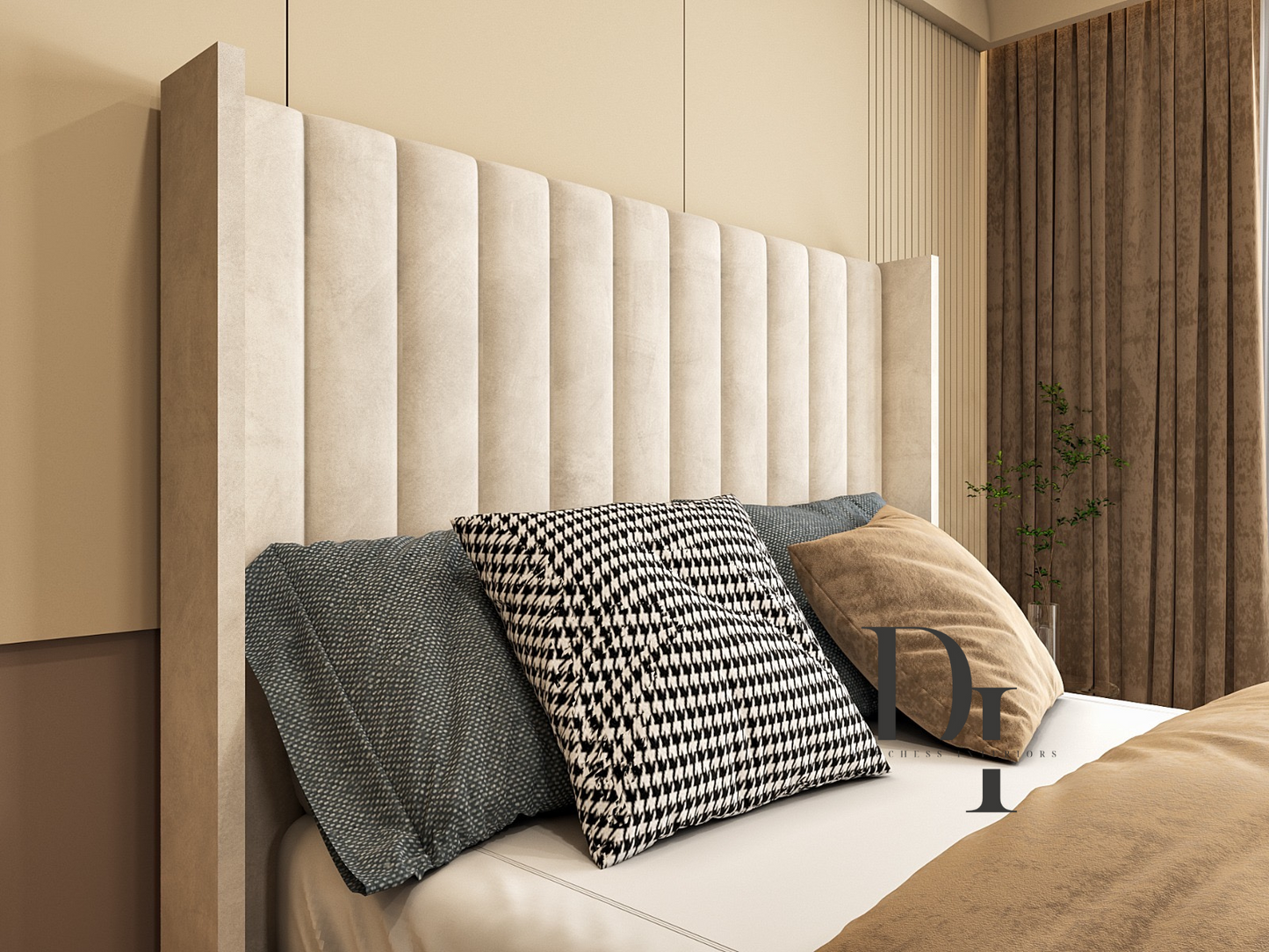 winged wingback bed frame cream plush